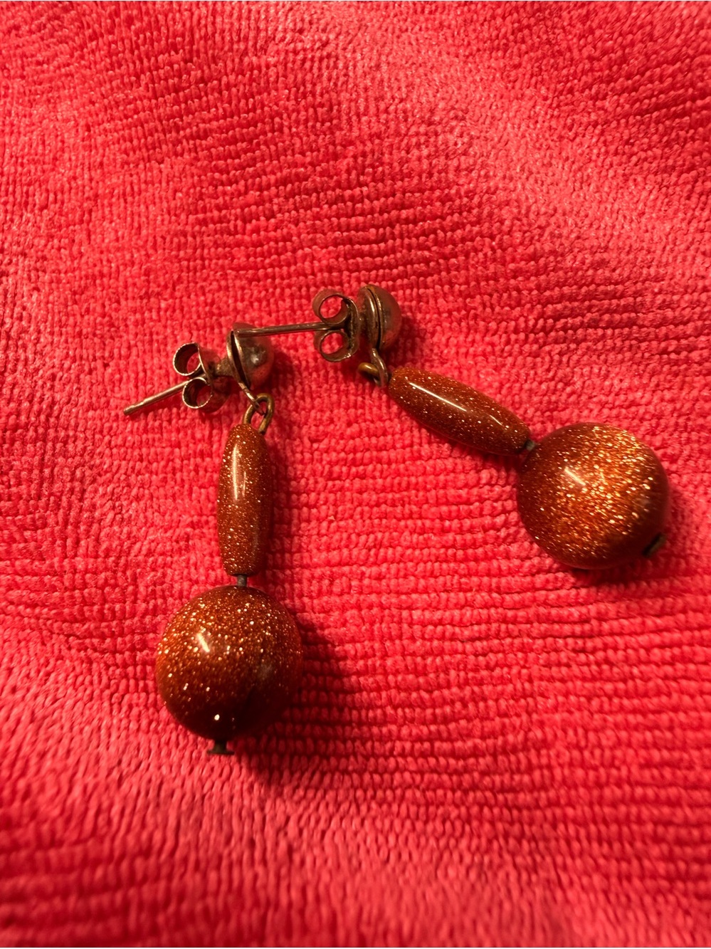 Goldstone Drop Earrings - Shimmering Brown Dangle Earrings